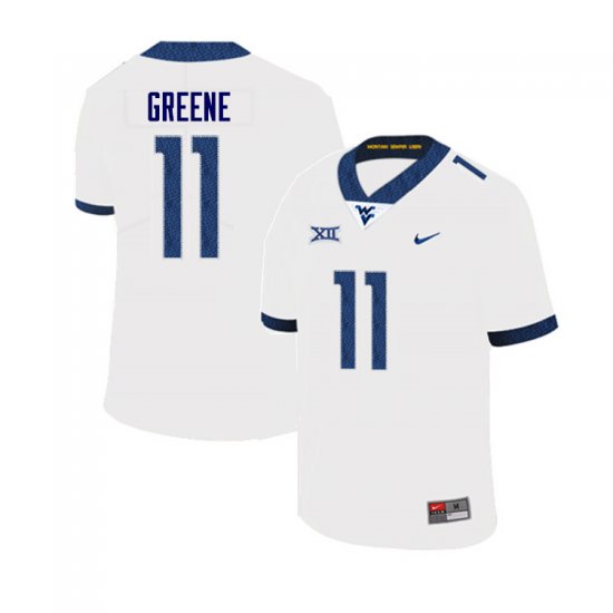 Men's West Virginia Mountaineers NCAA #11 Garrett Greene White Authentic Nike Stitched College Football Jersey LC15A51XS